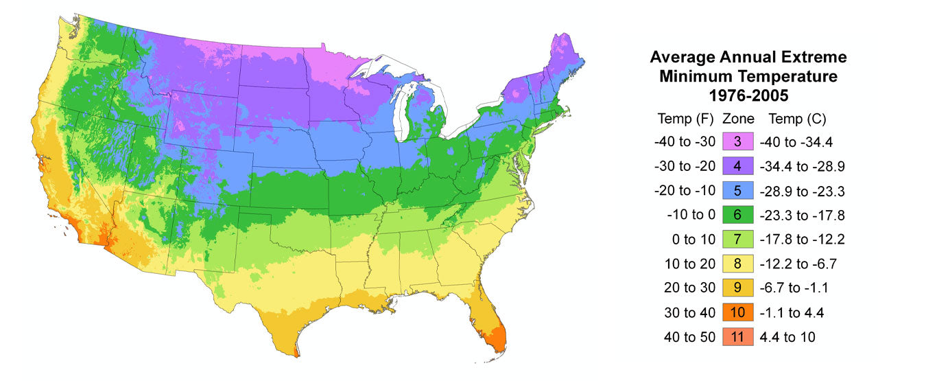 Map of the USDA hardiness zones